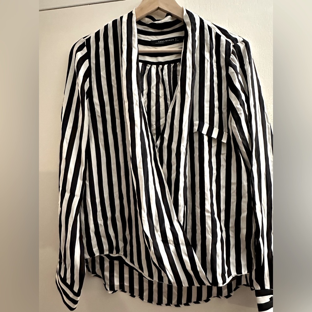 100% Mulberry Silk Blouse Striped Zara